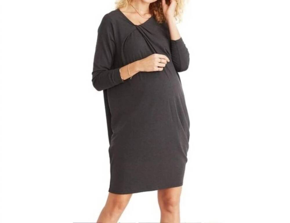 NEW HATCH the sandrine long sleeve dress in charcoal
